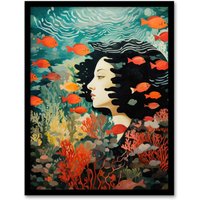 Wee Blue Coo Wall Art Print Sleeping With Fishes Underwater Dream Living Room Framed | Size: W12" x H16"
