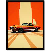 Wee Blue Coo Wall Art Print Wall Cracks Orange Sports Motor Car Living Room Framed | Size: W12" x H16"