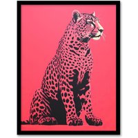 Wee Blue Coo Wall Art Print Watermelon Pink Cheetah Animal Bold Living Room Framed | Size: W12" x H16"