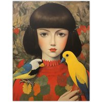 Wee Blue Coo Wall Art Print Birds Of A Feather Modern Portrait Living Room in Red | Size: W12" x H16"