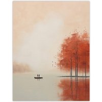 Wee Blue Coo Wall Art Print Boating On The Autumn Lake Calm Peaceful Living Room in Beige | Size: W12" x H16"