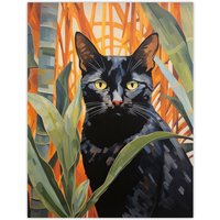 Wee Blue Coo Wall Art Print Botanical Black Cat Lovers Portrait Living Room | Size: W12" x H16"