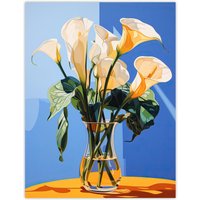 Wee Blue Coo Wall Art Print Luxurious Lily Calla Floral Blue Yellow Living Room | Size: W12" x H16"
