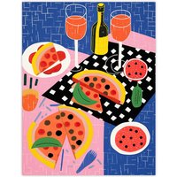 Wee Blue Coo Wall Art Print Informal Dinner Party Pizza Kitchen Fun Living Room | Size: W12" x H16"