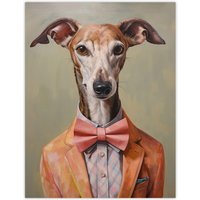 Wee Blue Coo Wall Art Print Smart As A Whippet Bow Tie Greyhound Living Room in Grey | Size: W12" x H16"