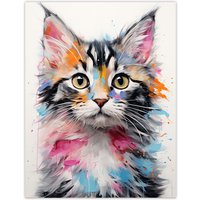 Artery8 Wall Art Print Cute Kitten Bright Painting Orange Pink Blue Baby Cat Poster | Size: W18" x H24"