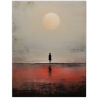 Artery8 Wall Art Print Alone with the Sea Minimalist Misty Seascape Sunset Poster | Size: W18" x H24"