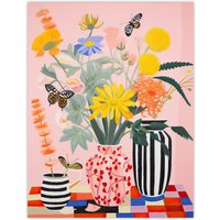 Artery8 Wall Art Print Butterflies & Spring Wildflowers in Vases Bright Bouquets Art Poster | Size: W18" x H24"