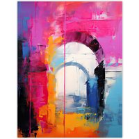 Artery8 Wall Art Print Abstract Arches Vibrant Purple Orange Blue Architecture Poster in Pink | Size: W18" x H24"