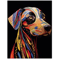 Artery8 Wall Art Print Tribal Patterned Dog Colourful Pet Portrait Painting Poster | Size: W18" x H24"