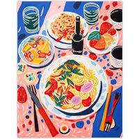 Artery8 Wall Art Print Spaghetti Pasta Night Henri Matisse Style Painting Poster Picture | Size: W18" x H24"