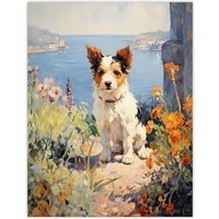 Artery8 Wall Art Print Jack Russell Terrier Floral Dog Portrait Oil Painting Poster | Size: W18" x H24"