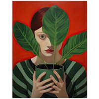 Artery8 Wall Art Print Gift of Calathea Woman Plant Portrait Green & Red Poster | Size: W18" x H24"