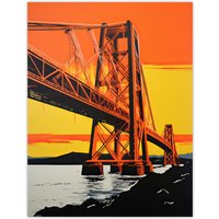 Artery8 Wall Art Print Forth Rail Bridge Vibrant Orange Yellow Blue Poster Picture | Size: W18" x H24"