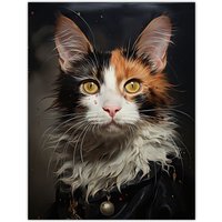 Artery8 Wall Art Print Maine Coon Cat Animal Portrait Oil Painting Poster Picture in Black | Size: W18" x H24"