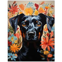 Artery8 Wall Art Print The Good Dog Floral German Pinscher Portrait Poster Picture | Size: W18" x H24"