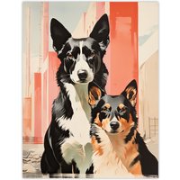 Artery8 Wall Art Print Collie Pair Dog Portrait Watercolour Painting Poster Picture | Size: W18" x H24"