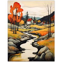 Artery8 Wall Art Print Just Follow the River Countryside Autumn Landscape Poster Picture | Size: W18" x H24"