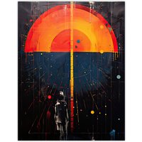 Artery8 Wall Art Print Seascape Sunset Abstract Minimalism Orange Blue Geometric Poster | Size: W24" x H32"