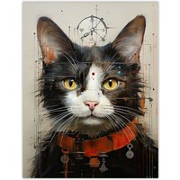 Artery8 Wall Art Print The Key Master Cat Portrait Oil Painting Poster Picture in Grey | Size: W24" x H32"