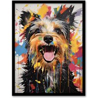 Artery8 Wall Art Print Colourful Yorkshire Terrier Oil Painting Pet Portrait Framed Art | Size: A4