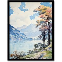 Artery8 Wall Art Print Scenic Lake District Landscape with Autumn Trees Framed | Size: A4