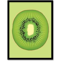 Artery8 Wall Art Print Kiwi Fruit Slice Bright Graphic Kitchen Artwork Framed in Green | Size: A4