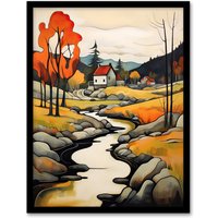 Artery8 Wall Art Print Just Follow the River Countryside Autumn Landscape Framed | Size: A4