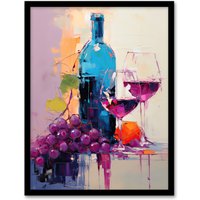 Artery8 Wall Art Print Wine Lovers Oil Painting Kitchen Artwork Framed Picture in Purple | Size: A4