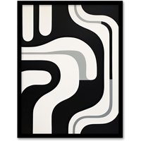 Artery8 Wall Art Print Minimalist Curves Shapes Abstract Black White Geometric Framed Art | Size: W12" x H16"