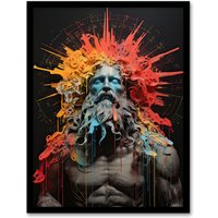 Artery8 Wall Art Print Zeus God of Thunder Greek Mythology Conceptual Artwork Framed Art in Orange | Size: W12" x H16"