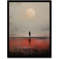 Artery8 Wall Art Print Alone with the Sea Minimalist Misty Seascape Sunset Framed | Size: W12" x H16"