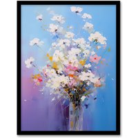 Artery8 Wall Art Print Baby's Breath Flowers Painting Purple Blue Pink Bouquet Framed Art | Size: W12" x H16"