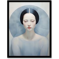 Artery8 Wall Art Print Anne Boleyn Modern Conceptual Painting Sad Melancholic Framed Art in Pale Blue | Size: W12" x H16"
