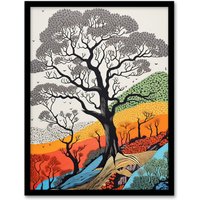 Artery8 Wall Art Print Gond Style Yosemite Forest Trees Colourful Painting Framed | Size: W12" x H16"