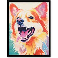 Artery8 Wall Art Print Happy Collie Dog Bright Colourful Portrait Framed Picture | Size: W12" x H16"