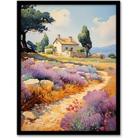 Artery8 Wall Art Print Rural France Country House Watercolour Painting Framed | Size: W12" x H16"