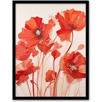 Artery8 Wall Art Print Simplicity in Poppies Thick Paste Oil Painting Framed in Red | Size: W12" x H16"