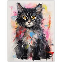 Wall Art Print Cute Kitten Colourful Bright Cat Bedroom Poster Picture W12" x H16"
