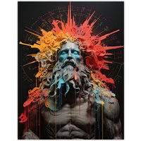 Artery8 Wall Art Print Zeus God of Thunder Greek Mythology Conceptual Artwork Poster in Orange | Size: W12" x H16"