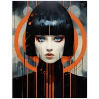 Artery8 Wall Art Print Blade Runner Style Bullseye Woman Futuristic Portrait Poster in Black | Size: W12" x H16"