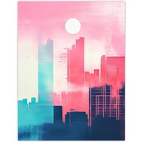 Artery8 Wall Art Print Abstract Geometric Metropolis Cityscape Pink Turquoise Poster | Size: W12" x H16"