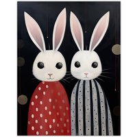 Artery8 Wall Art Print White Bunny Rabbits in Dresses Painting Red Black Kids Poster | Size: W12" x H16"