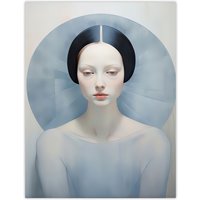 Artery8 Wall Art Print Anne Boleyn Modern Conceptual Painting Sad Melancholic Poster in Pale Blue | Size: W12" x H16"