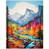 Artery8 Wall Art Print Colourful Yosemite National Park Forest Landscape Poster Picture | Size: W12" x H16"