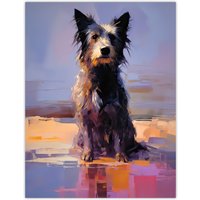 Artery8 Wall Art Print Border Collie at the Beach Oil Painting Portrait Poster Picture in Blue | Size: W12" x H16"