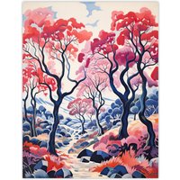 Artery8 Wall Art Print Autumn Trees Countryside Landscape Pink & Blue Poster Picture | Size: W12" x H16"