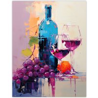 Artery8 Wall Art Print Wine Lovers Oil Painting Kitchen Artwork Poster Picture in Purple | Size: W12" x H16"