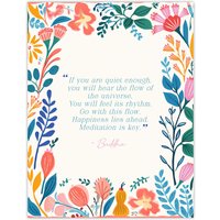 Artery8 Wall Art Print Happiness Lies Ahead Buddhist Mindfulness Quote Floral Poster | Size: W18" x H24"