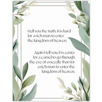 Artery8 Wall Art Print Matthew 19:24 Jesus Christ Christian Bible God Quote Green Poster | Size: W18" x H24"